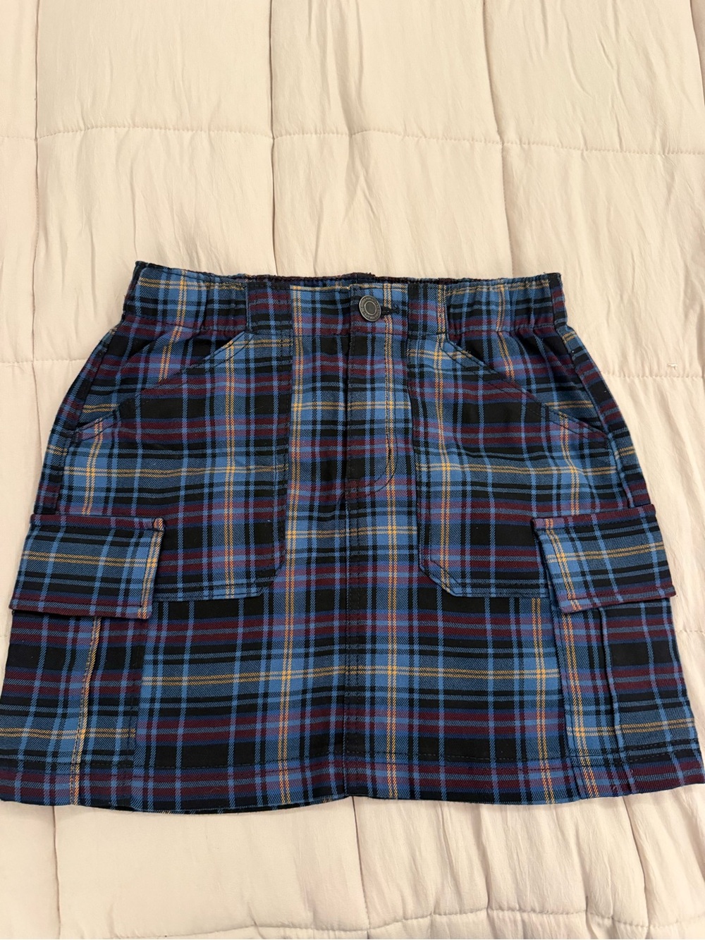 SO Blue Plaid Cargo Pocket Mini Skirt